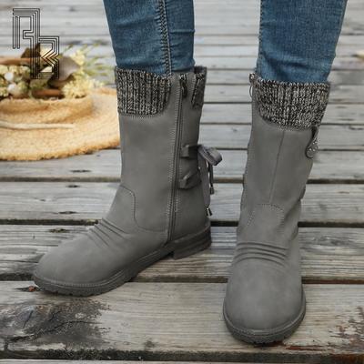 Женские ботинки большого размера, новые зимние ботинки для , модные ботинки на толстом каблуке и средней длины из шерсти