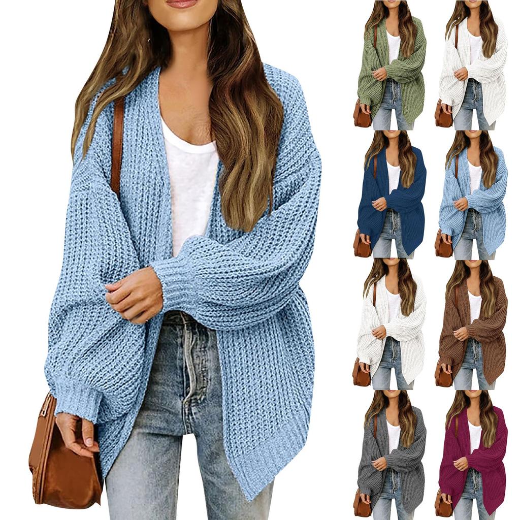 Women's Solid Color Sleeve Coarse Wool Pocket Knitted Cardigan Sweater Sweater For Women
