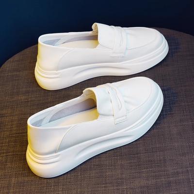 Все туфли из коровьей кожи, маленькие белые, женские, на толстой подошве, кожаные, с внутренней высотой, летние, дышащие, тонкие, на одной педали, студенческие