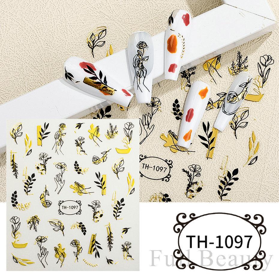 3D Золотая волна линия наклейки для ногтей мрамор синий геометрические абстрактные цветы слайдеры для дизайна ногтей наклейки фольга украшения для маникюра