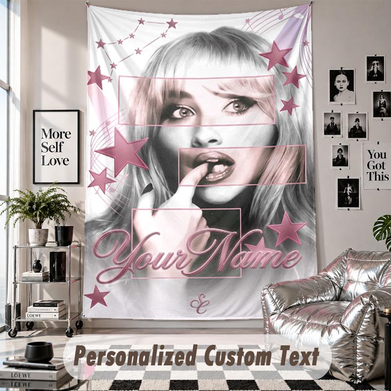 Wall Hanging Tapestry With Custom Name & Text, Sabrina Carpenter Decorative Tapestry For Bedroom
