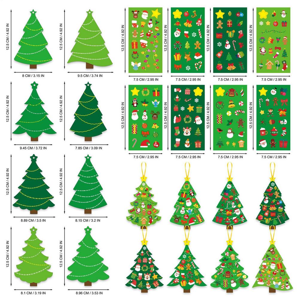 Набор из 72 шт. для DIY украшения Рождественской елки Самодельные 2D ornaments на Рождественскую тематику Поделки со стикерами Для детей и взрослых Елка Праздник