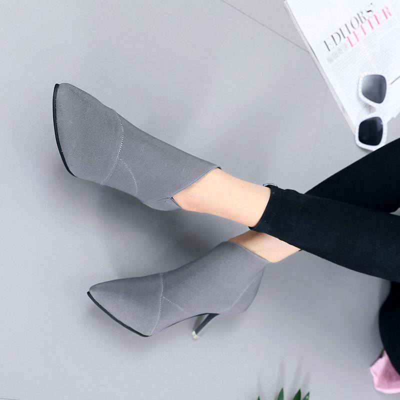 Весенне-осенние новые однотонные женские ботинки с острыми рукавами на тонком каблуке, удобная женская обувь