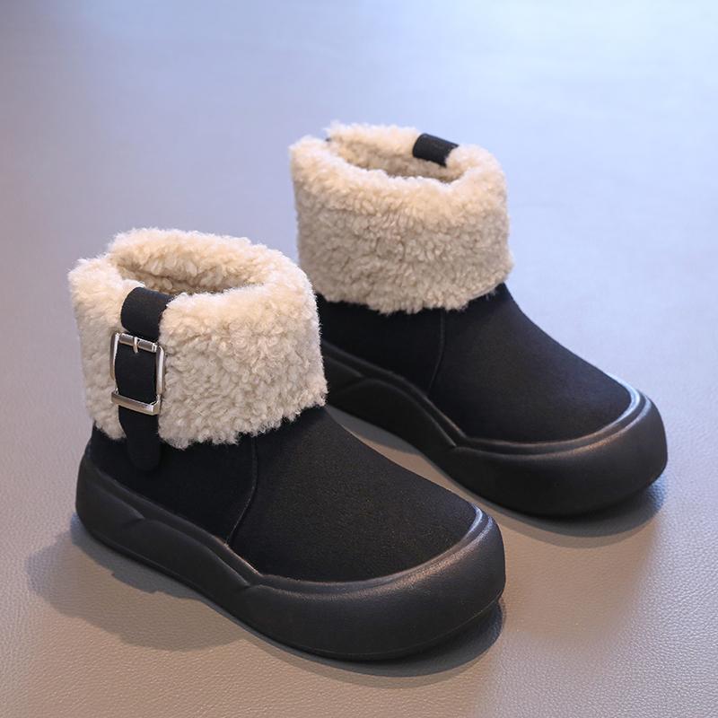 Winter Kid Platform Ankle Boots Black Khaki Trend Girls Cotton Boots Fashion New Versatile Children's Causal Short Plush Boots