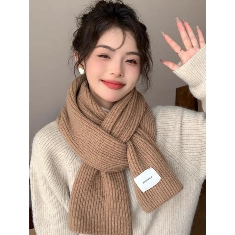 Зимний теплый шарф для женщин, модный вязаный шерстяной платок, женский платок, накидка на шею, чистый цвет