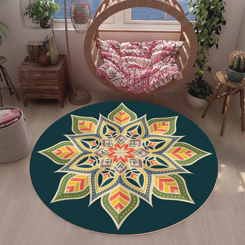 Круглый ковер с яркими цветами, максимализм, художественный домашний декор, коврик в стиле бохо, нескользящий ковер для гостиной, террасы, эркера