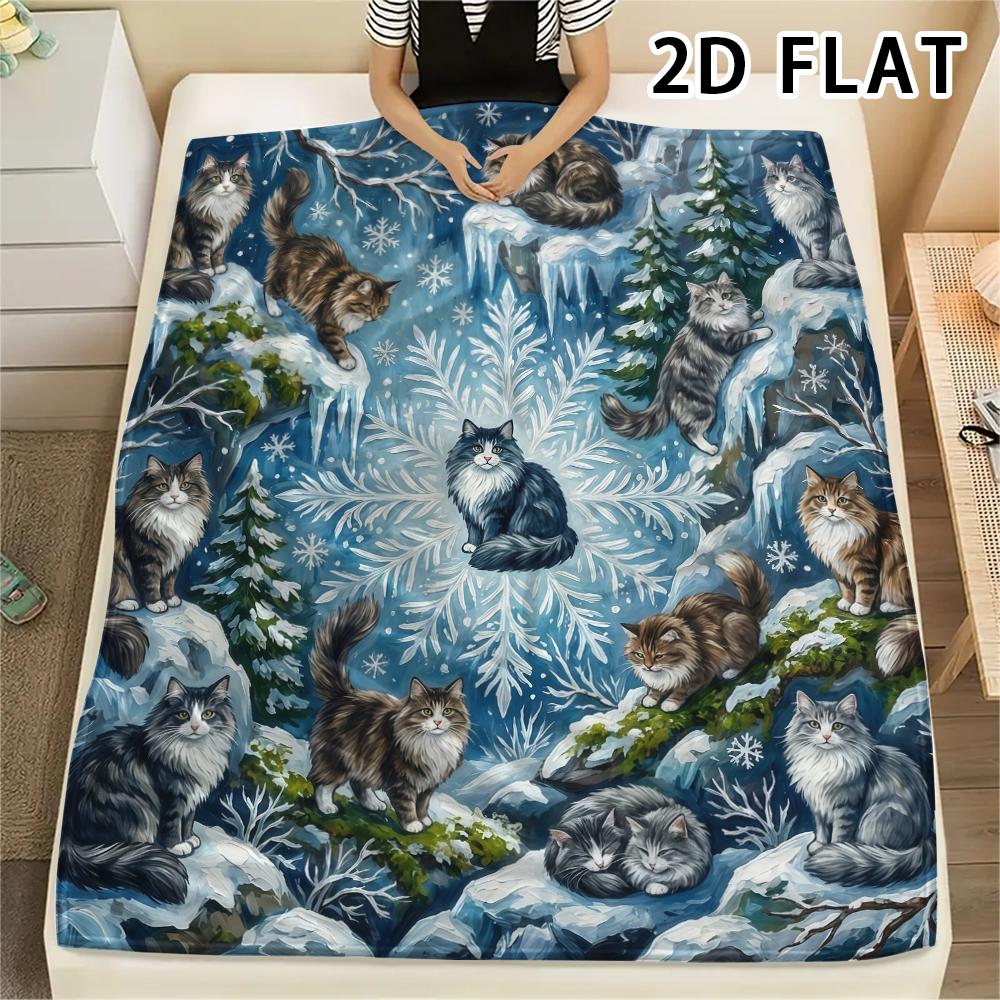 1Pc Vibrant Mandala Cats Print Flannel Blanket,High quality Comfortable for All Seasons,Home Decor,Warmth and Comfort,Perfect for Christmas Gifts