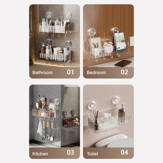 Угловой держатель для душа на присоске без сверления с крючком, прочный, выдерживающий нагрузку, простой в установке, съемная корзина для хранения вещей