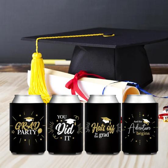 8 шт. охлаждающих чехлов для банок на выпускной, черные и золотые крышки для банок объемом 12 унций, подарок выпускникам 2025 года на выпускной в медицинском колледже