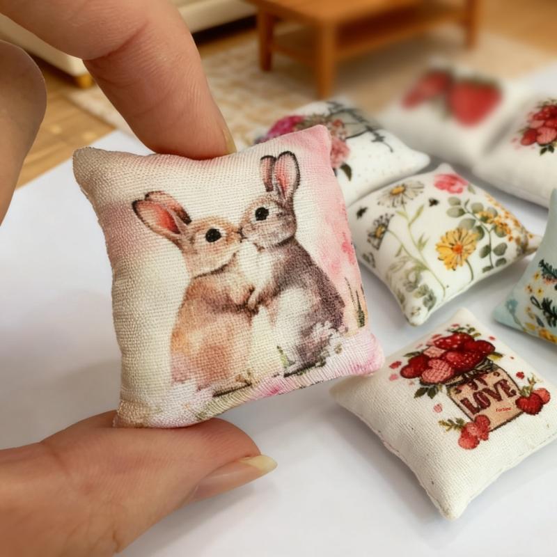 2Pcs Dollhouse Bedroom Sofa Scene Bjd Living Room Micro Model Decorative Craft Miniature Easter Pillow For Home Festival Gift