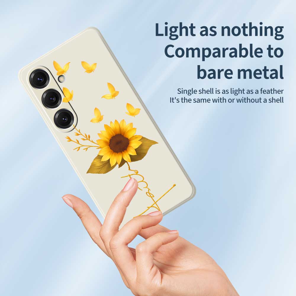 Для Samsung Galaxy S25 Чехол Золотая Бабочка Подсолнух Принт Прямой Край ТПУ Задняя Крышка Телефона