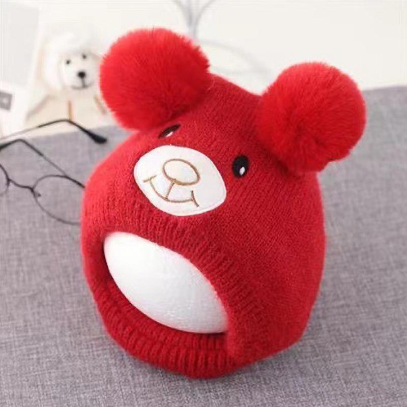 Cute Bear Beanie Cap For Baby Cartoon Warm Knitted Hat Autumn Winter Toddler Ear Protection Caps