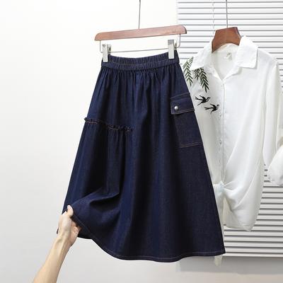 Плюс Размер Летние Джинсовые Юбки Женские Эластичные Повседневные Модные Джинсовые Юбки А-силуэта С Высокой Талией Макси