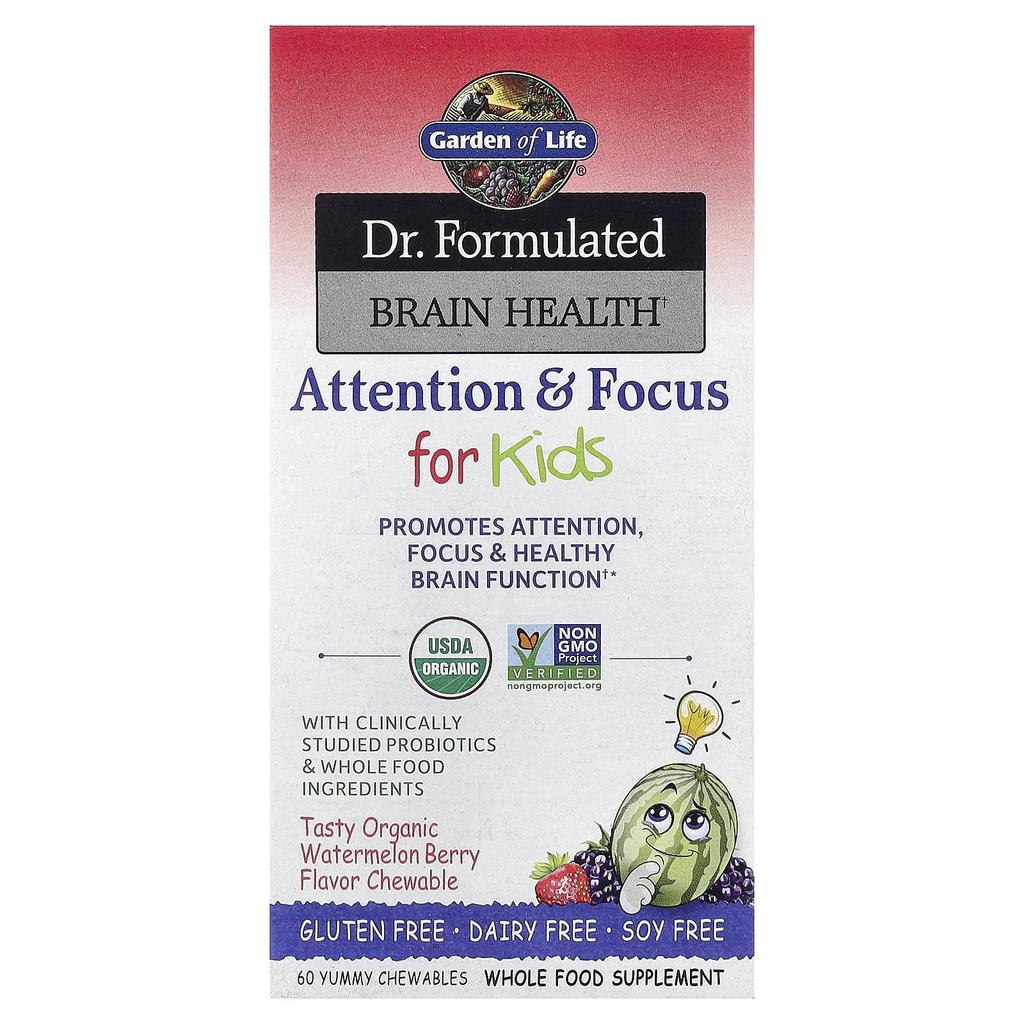 Dr. Formulated Brain Health, Attention & Concentration for Kids, Organic Watermelon Berry, 60 Tasty Chewables