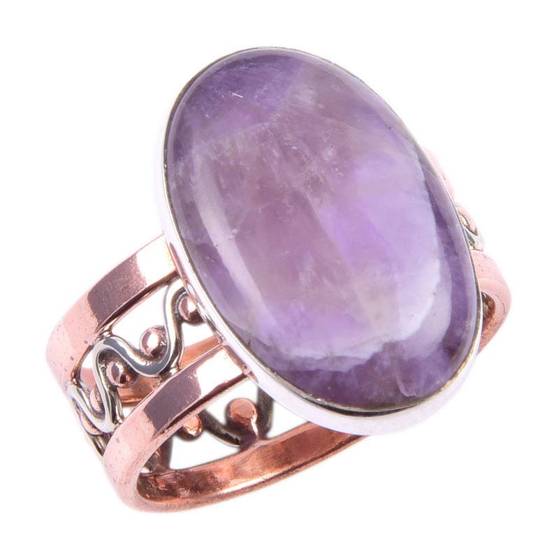Natural Tiffany Stone Gemstone 925 Sterling Silver Two Tone Ring Size 8.5 v5U46