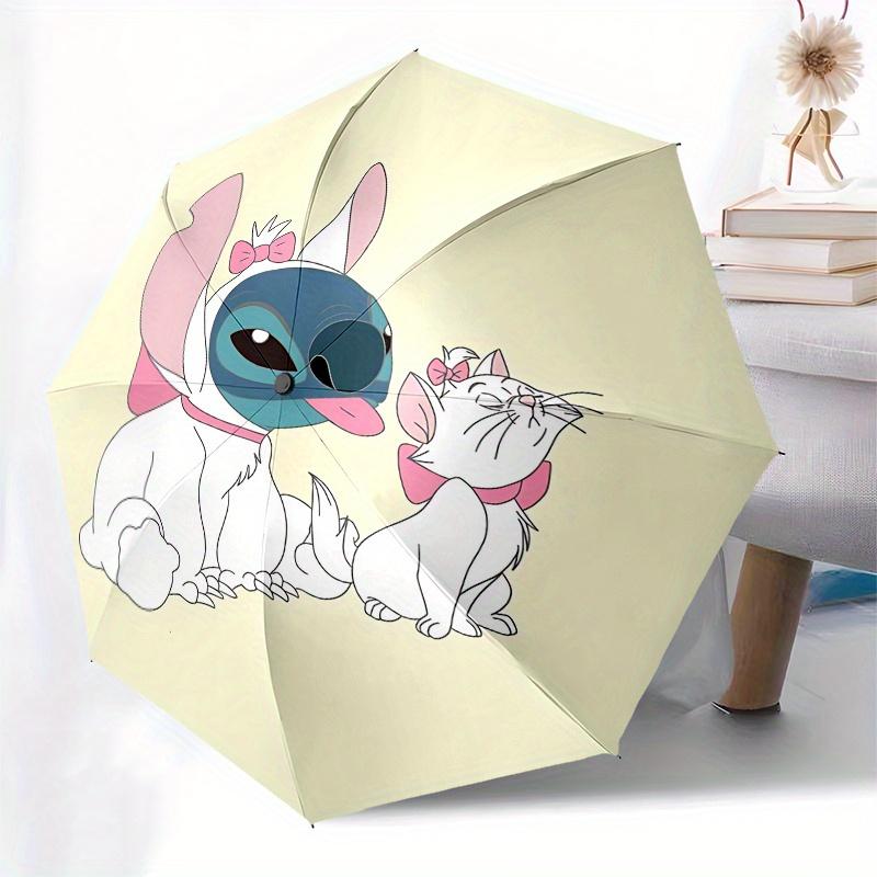 Stitch, AristoCats Automatic Opening and Closing Umbrella - 8 Ribs Portable Folding Umbrella with Plastic Handle, Suitable for Leisure and H