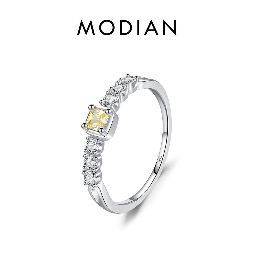 MODIAN Элегантные кольца из стерлингового серебра 925 пробы с сахаром на палец для женщин, желтые прозрачные ослепительные кольца с кубическим цирконием, ювелирные украшения