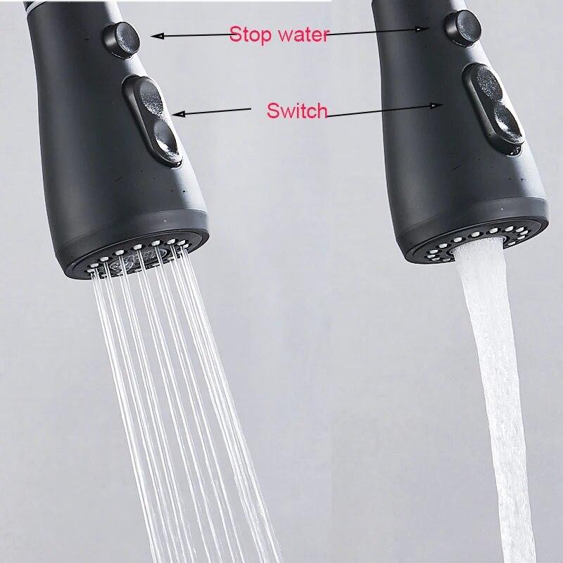 Matte Black Pure Water Kitchen Faucet Dual Handle Hot and Cold Drinking Water Pull Out Kitchen Mixer Taps