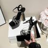 Luxury Rhinestone Buckle Strap Platform Sandals Women Sexy Open Toe Chunky Heels Ankle-Wrap High Heels Elegant Party Dress Shoes
