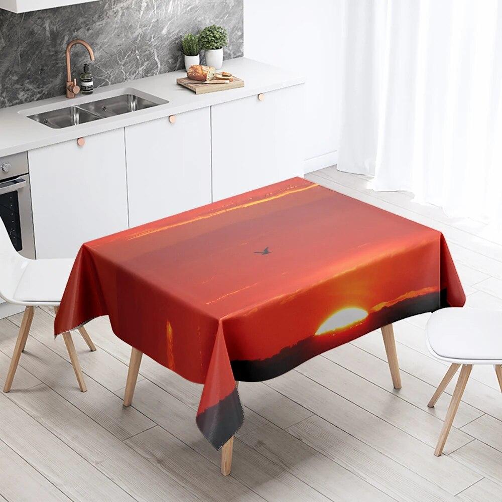 Скатерть с пейзажем заката, вечерние, ресторан, банкетный декор, устойчивая к пятнам, водонепроницаемая, украшение для домашнего стола