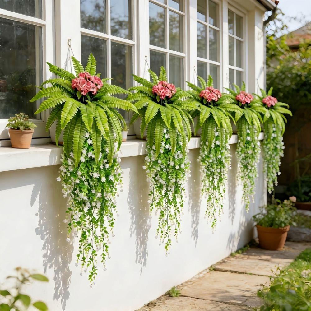 UV Resistant Morning Glory Boston Fern Hanging Vine Artificial Persian Fern Leafs Vine Home Decor