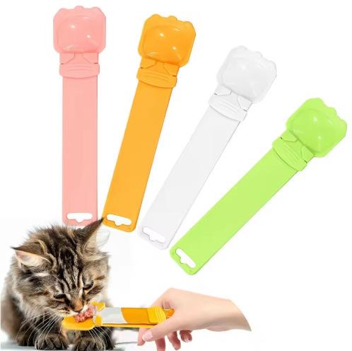 Multicolor Cat Strip Squeezer Spoon Dual‑use Can Scoop Portable Pet Snack Feeding Tool For Cats