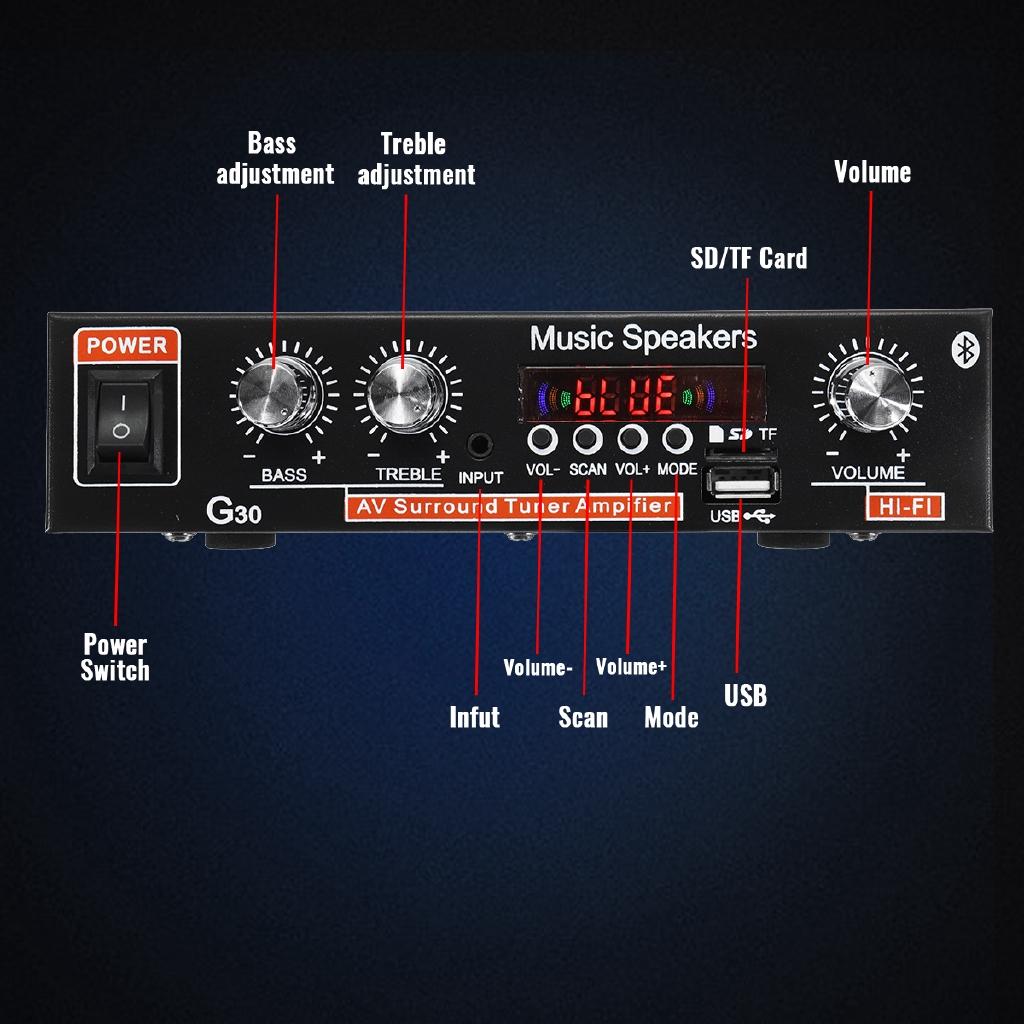 AC 220 В 90 Вт 2CH HIFI аудио стерео усилитель ЖК-дисплей Bluetooth FM-радио автомобильный домашний пульт дистанционного управления усилители домашнего кинотеатра DC12V