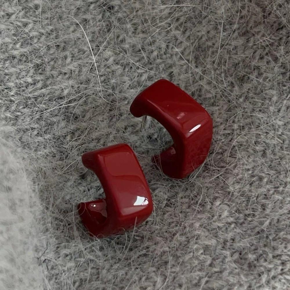 Zinc Zinc Alloy Dark Red Drip Glaze Stud Earrings Acrylic Hoop Earrings Perfect Gift C-Shaped Earrings Date