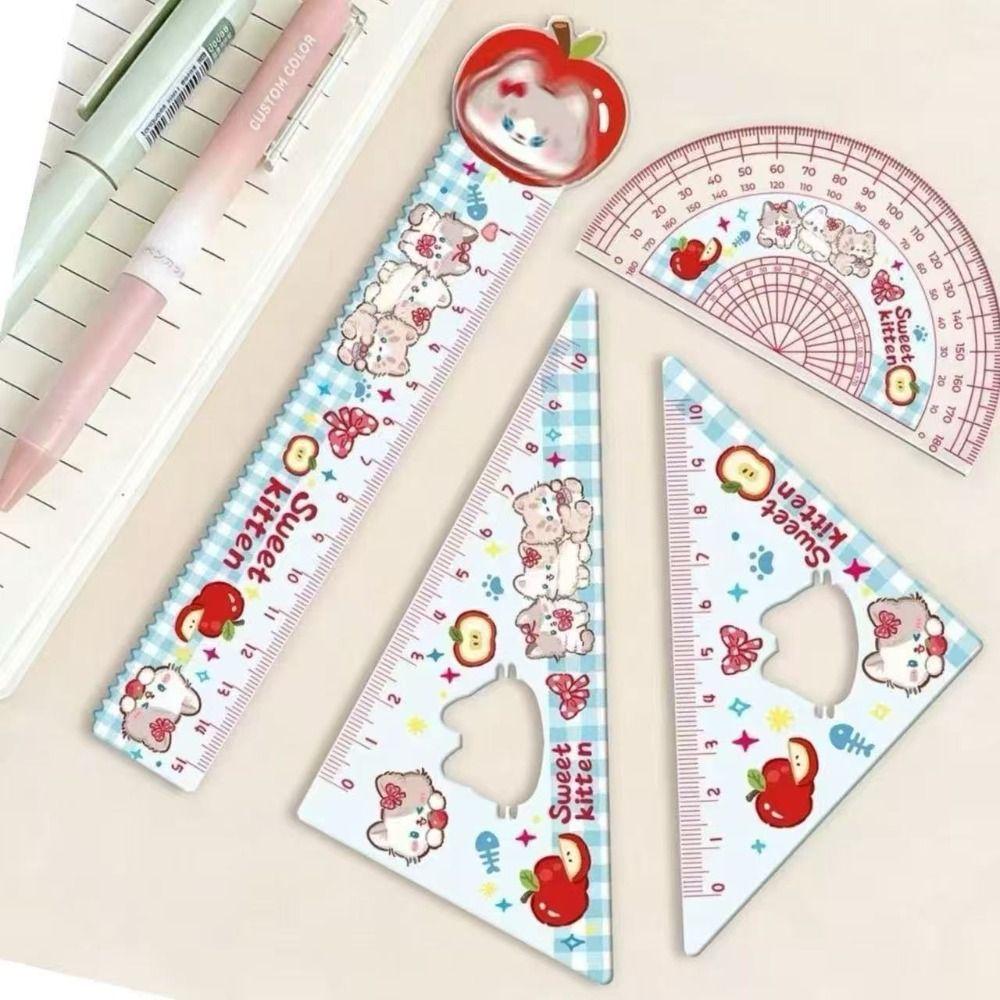 4pcs Acrylic Straight Ruler Measurement Drawing Stationery Set Square Protractor School Office