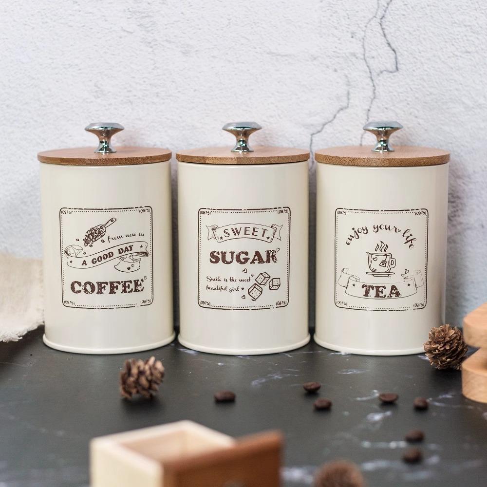 Vintage Style Tea Coffee Sugar Storage Tins - Farmhouse Kitchen Canister Set to Keep Contents Fresh
