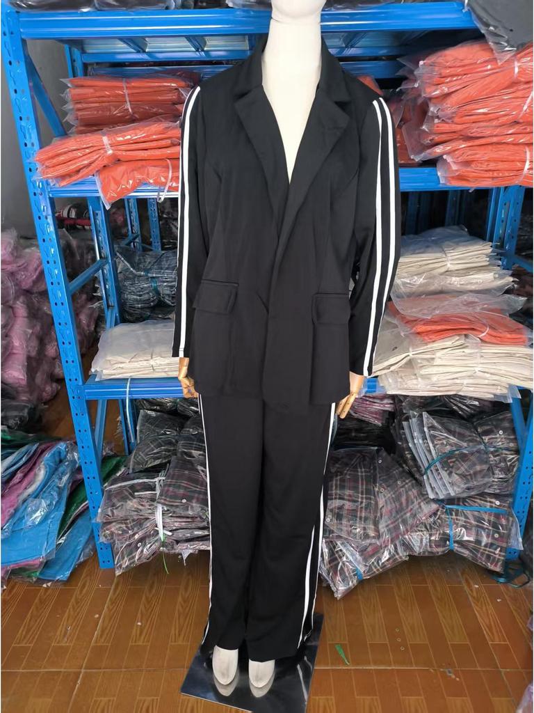Women's Autumn/Winter Casual Lapel Suit with Wide-Leg Pants - European & American Style Two-Piece Set