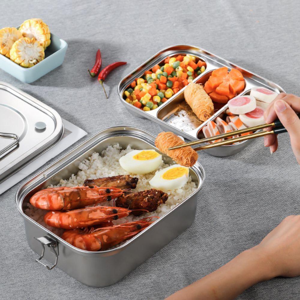 304 Stainless Steel Camping Lunch Box Compartmental Food Storage Box Portable Picnic Box School