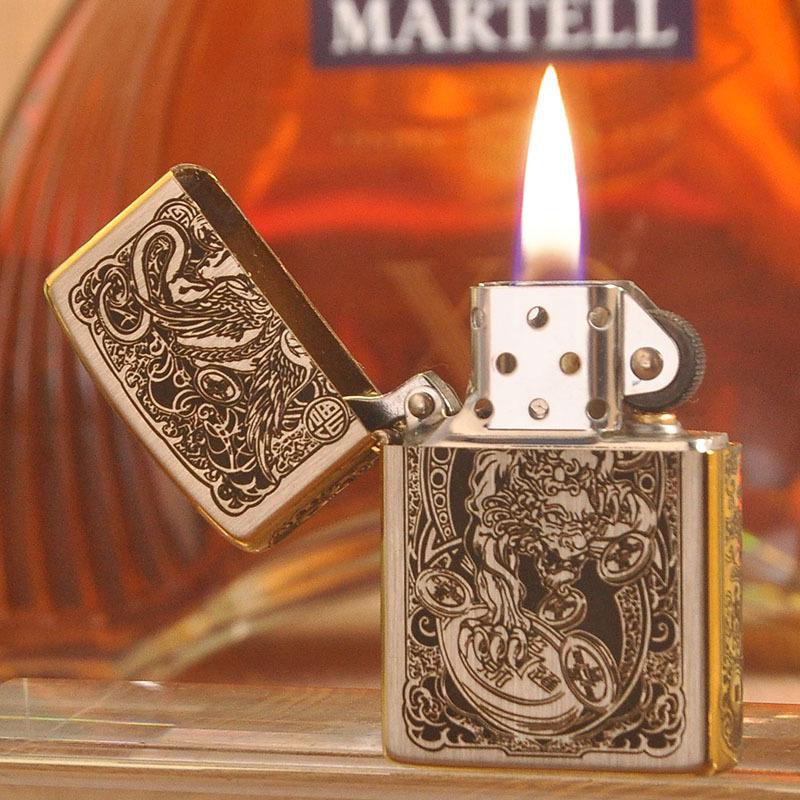 ZORRO 902 Exquisite Pixiu Kerosene Windproof Lighter with Gold Edge Trim