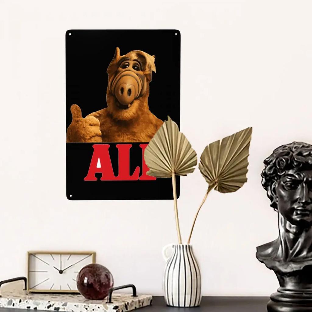 Инопланетная форма жизни ALF Мем Металлическая табличка Ретро Научная фантастика ТВ Жесть Декоративные знаки Таблички Паб Кафе Двор Мужская пещера Бар Настенный декор