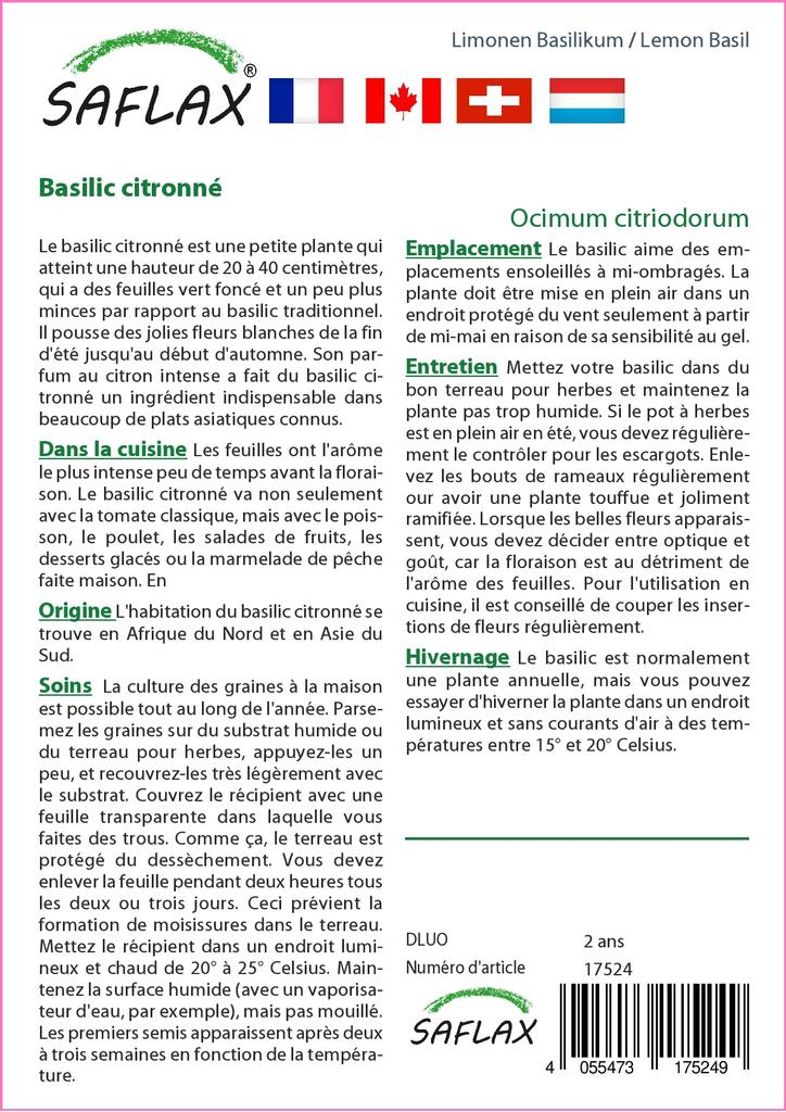 SAFLAX Garden in the Bag - Базилик лимонный - 200 семян - С субстратом в подходящем пакете - Ocimum citriodorum