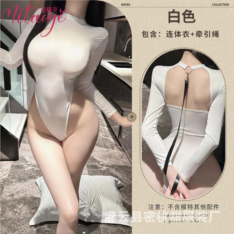 Sexy Lingerie Hot Slim Long Sleeve onesie Seductive Sexy Dew Strap Traction Chain Pajamas