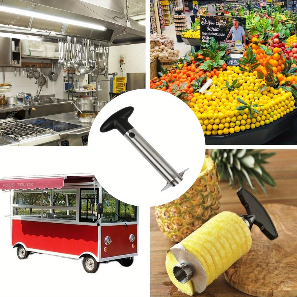 Stainless Steel Fruit Cutter - Adjustable Blade for Pineapple, Watermelon, Mango. Ergonomic & Durable for Home & Restaurant.