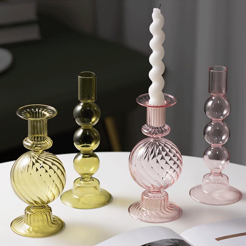 1PC Glass Candlestick Home Decoration Hydroponic Vase For Party Wedding Birthday Candle Stand Glass Crafts 20X8cm