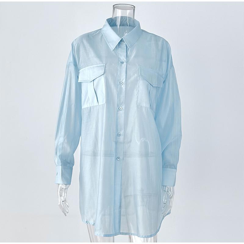 Повседневная свободная рубашка женская весна-лето лацканы пуговицы карманы блузка женская длинный рукав однотонные топы леди прохладный уютный универсальный базовый