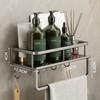 30cm Bathroom Storage Rack with Hooks and Towel Bar Wall Mounted No Drill Ventilated Draining Organizer