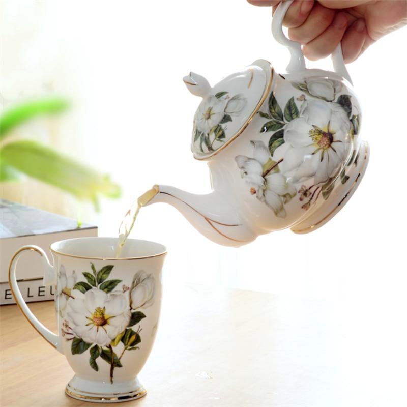 European Coffee Maker Bone China Office Kettle Afternoon Tea Pot Tea Set Large Ceramic Filter Teapot