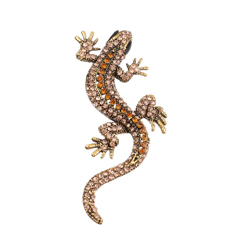 Women Pin Bag Clothes Label Animal Brooch Retro Lizard Gecko Brooch Rhinestone