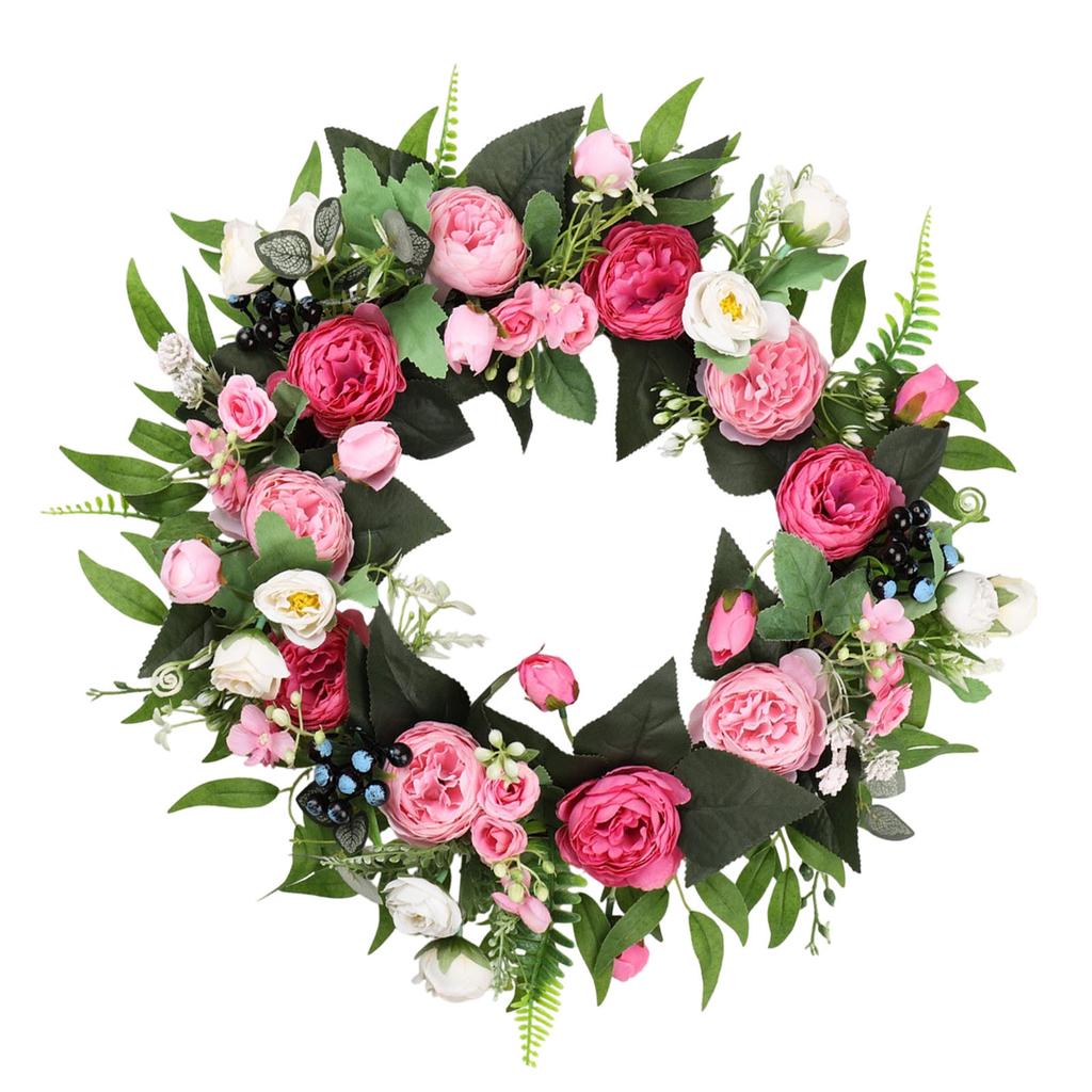 Artificial Peony Wreath Silky Fabric Beautiful Fadeproof Flower Wreath for Door Wedding Wall Decoration