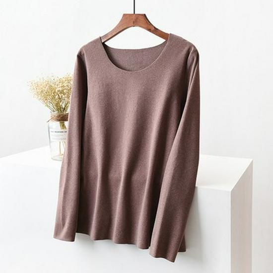 Женская немецкая бархатная терморубашка с длинным рукавом и зауженным кроем — бесшовная, с круглым вырезом, с утолщенным бархатом для осени и зимы