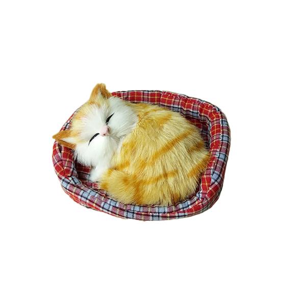 Cute Simulation Sounding Sleeping Cat Plush Mat Toy with Nest Kid Children Gift