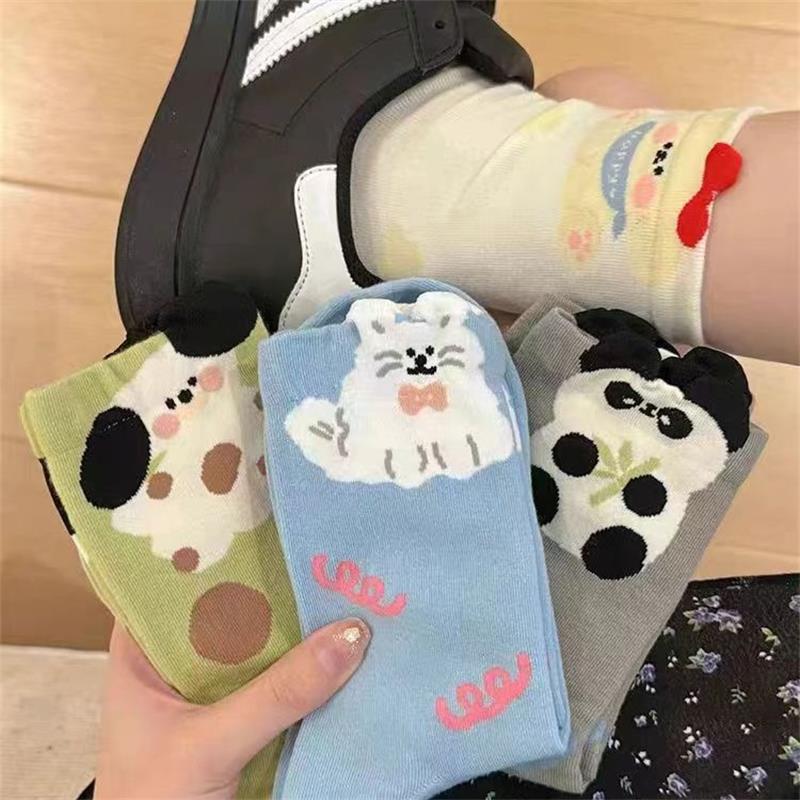 Мультяшные милые животные панда щенок кролик кошка допамин носки мягкие удобные хлопковые носки девчачьи универсальные носки до середины икры подарок