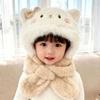 2/3Piece Set Neck Protection Feature Cat Plush Hat Scarf Set Kids Plush Hat Set  Daily Wear
