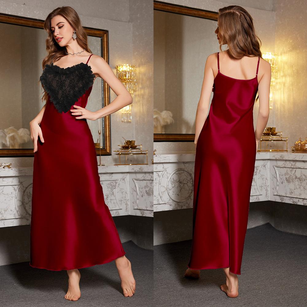 Женская новая роскошная коллекция Midnight Lace Love Heart Halter Long Night Gown Sexy Wind Sleepwear