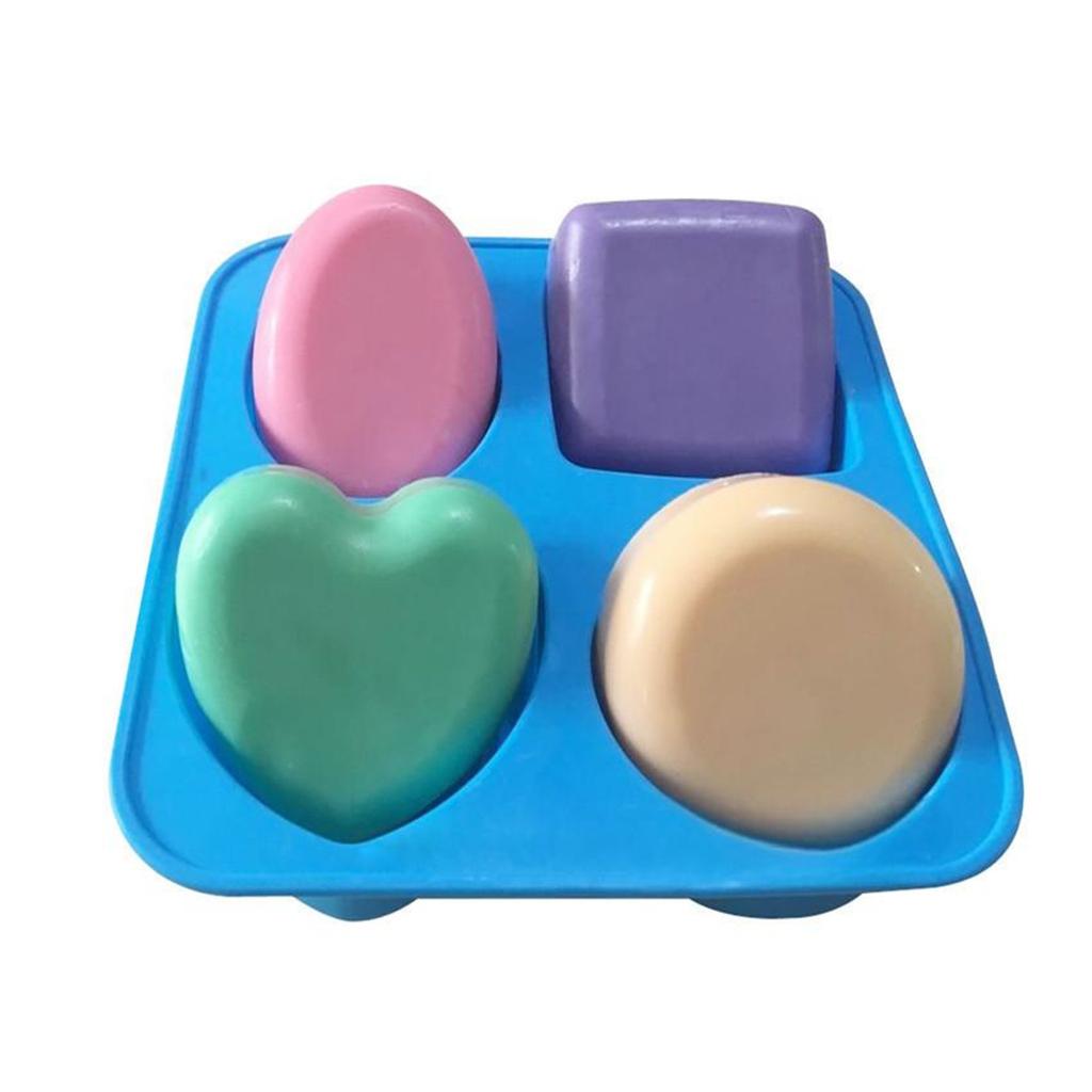 4 Cavity Round Oval Heart Square Shape  Mold Soap Making Silicone Soap Molds Portable Unique Soap Making Tools