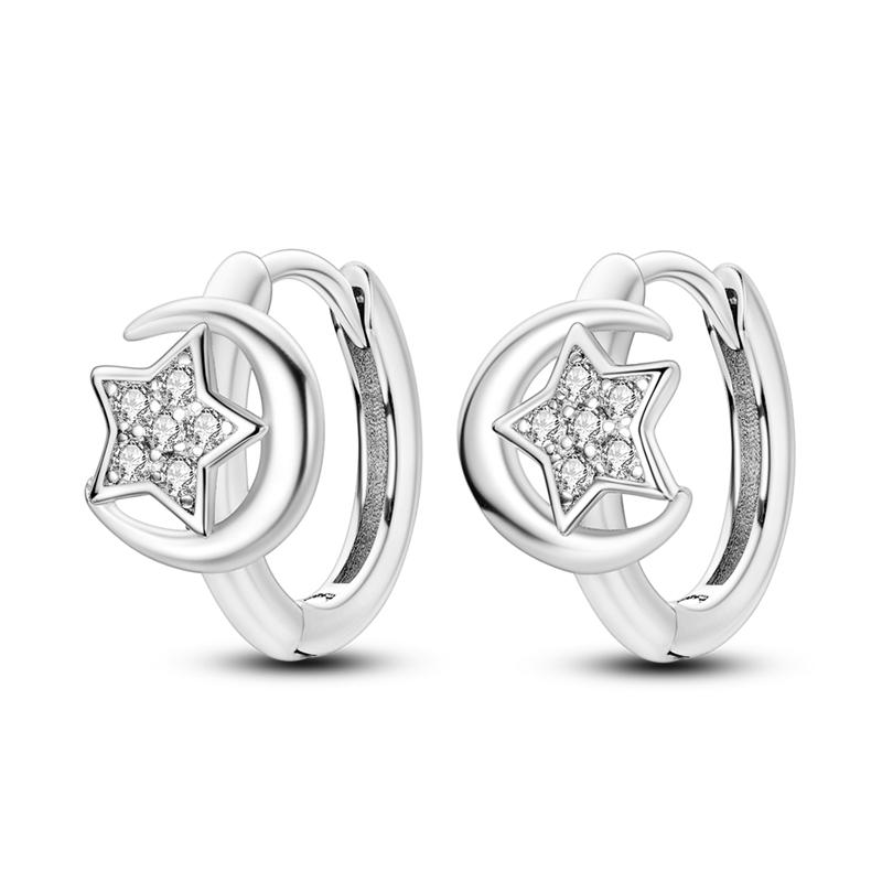 New 925 Sterling Silver Earrings Crystal Me Pave Circular U-shape Stars Hoop Earring for Women Making Jewelry Gift Dropshipping